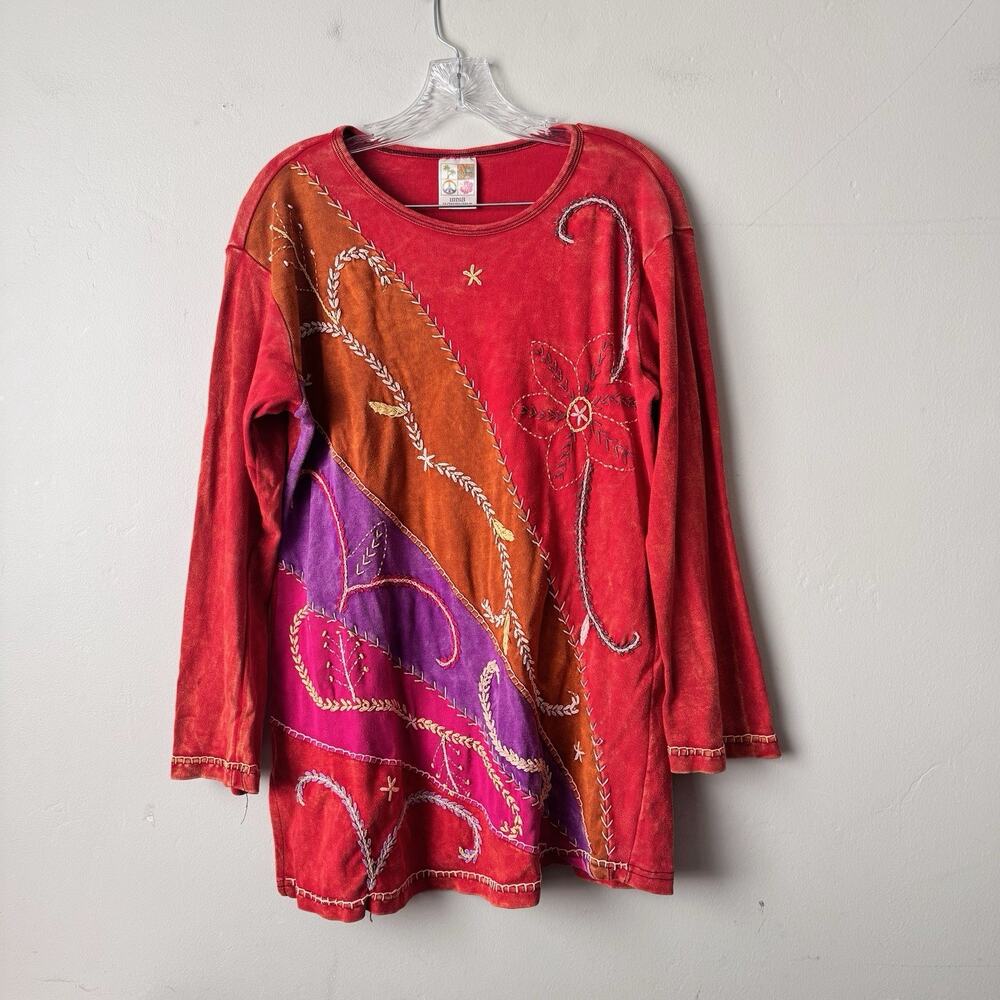 India Boutique tunic Red Orange Patchwork Women’s Free Size